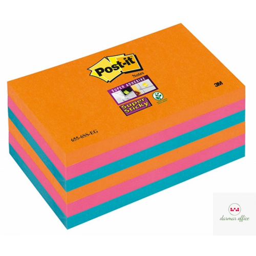 Bloczek samoprzylepny POST-IT_ Super Sticky (655-6SS-EG), 127x76xmm, 6x90 kart., promienne kolory