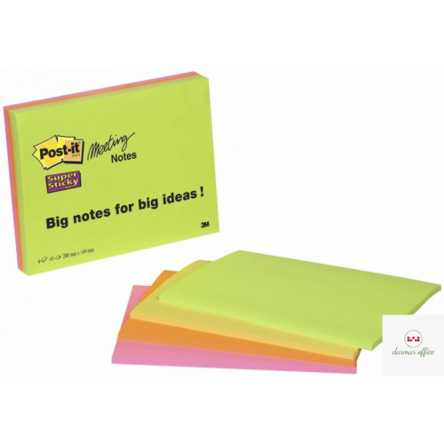 Bloczek samoprzylepny POST-IT_ Super Sticky (6845-SSP), 200x149mm, 4x45 kart., mix kolorów