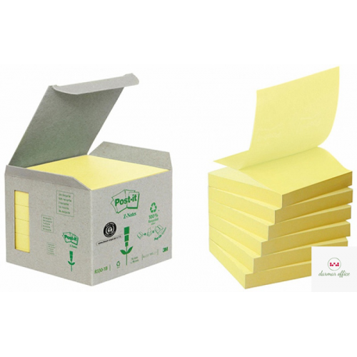 Ekologiczne karteczki samoprzylepne Post-it_ Z-Notes z certyfikatem PEFC Recycled, Żółte, 76x76mm, 6 bloczków po 100 kar