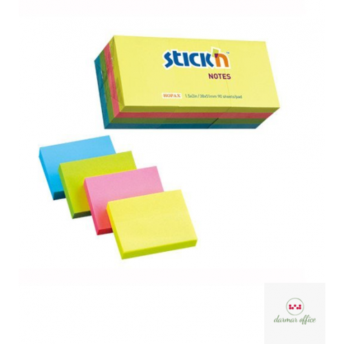Bloczek STICK"N 38x51mm mix neonowy 12 bloczków x 100 kartek 21532