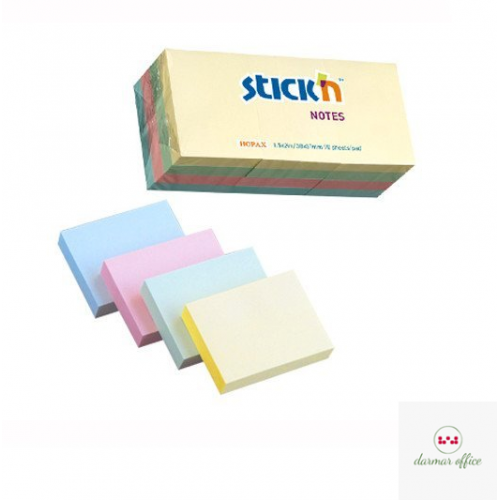 Bloczki STICK"N 38x51mm mix pastelowy 12bloczków x 100 kartek 21531