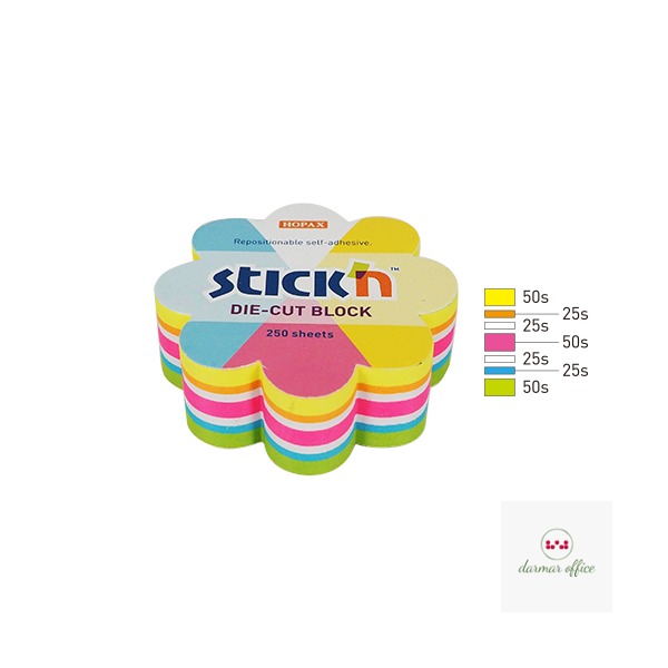 Notes kwiatek, 67x67mm, mix 5 kol. neon+biały, 250kart. Stick"n 21833
