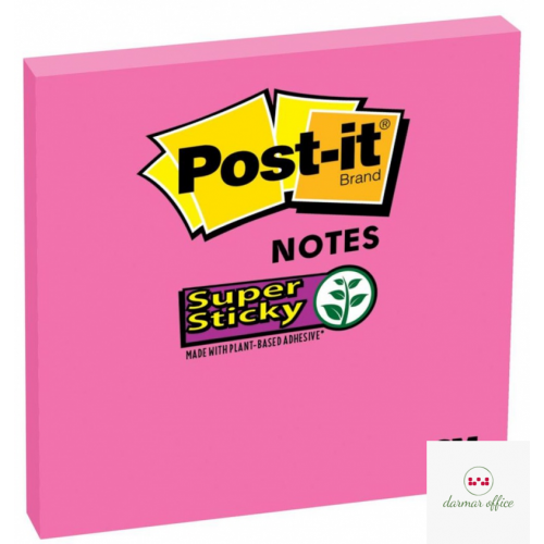 Bloczek samoprzylepny POST-IT_ Super sticky, (654-6SS-PNK), 76x76mm, 1x90 kart., fuksja
