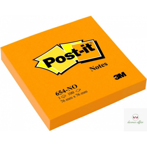 Bloczek samoprzylepny POST-IT_ (654N), 76x76mm, 1x100 kart., jaskrawy pomarańczowy