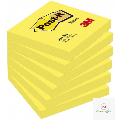 Bloczek samoprzylepny POST-IT_ (654NY), 76x76mm, 1x100 kart., jaskrawy żółty