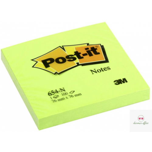 Bloczek samoprzylepny POST-IT_ (654N), 76x76mm, 1x100 kart., jaskrawy zielony