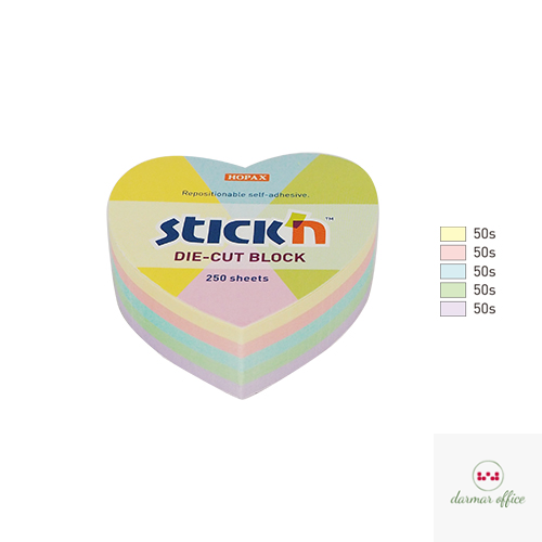 Notes serce, 64x67mm, mix 5 kol. pastelowych, 250kart. Stick"n 21835