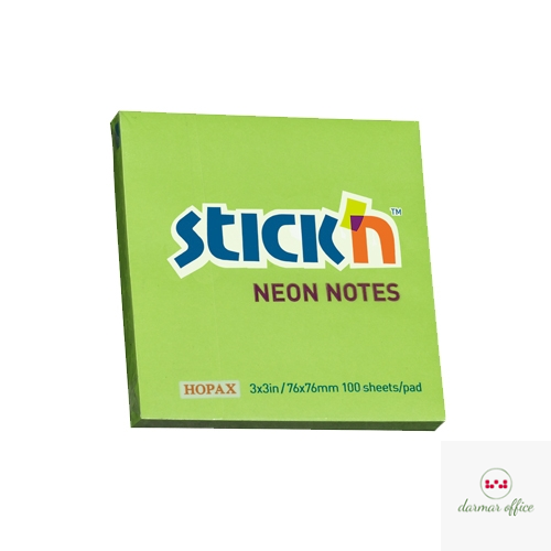 Bloczek STICK"N 76x76mm zielony neonowy 100k 21167 STICK"N