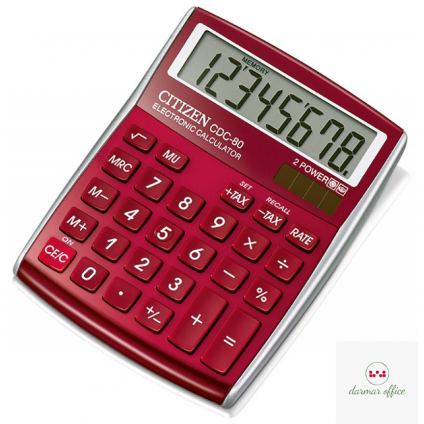 Kalkulator biurowy CITIZEN CDC-80 RDWB, 8-cyfrowy, 135x80mm, czerwony