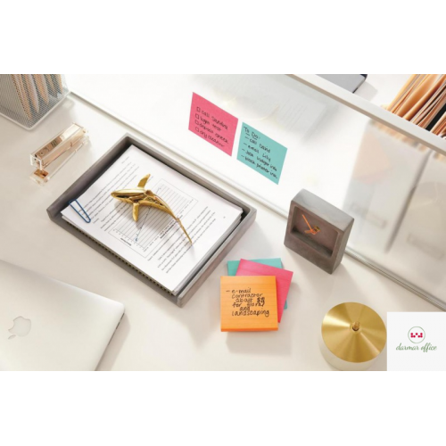 Bloczek samoprzylepny POST-IT_ Super Sticky w linie, (675-SS3-MIA), 101x101mm, 3x70 kart., paleta Miami