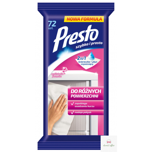 PRESTO Ściereczki nawil.do różnych powierzchni 2w1 72 szt. 11477