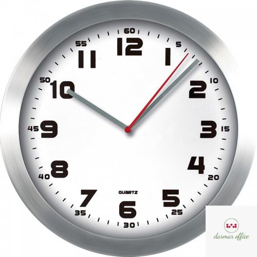 Zegar ścienny aluminiowy 29,5cm, srebrny z białą tarczą  MPM E01.2483.7000