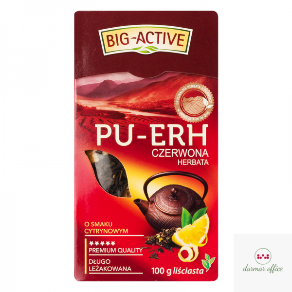 Herbata BIG-ACTIVE PU-ERH czerwona liściasta o smaku cytrynowym 100g