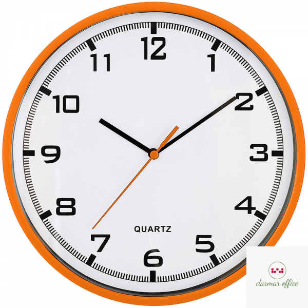 Zegar ścienny plastikowy 25,5 cm, pomarańcz.z białą tarczą MPM E01.2478.60.A