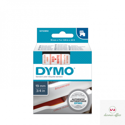 Taśma DYMO D1 - 19 mm x 7 m, czerwony / biały S0720850 do drukarek etykiet