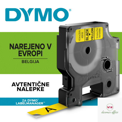 Taśma DYMO D1 - 12 mm x 7 m, czarny / żółty S0720580 do drukarek etykiet