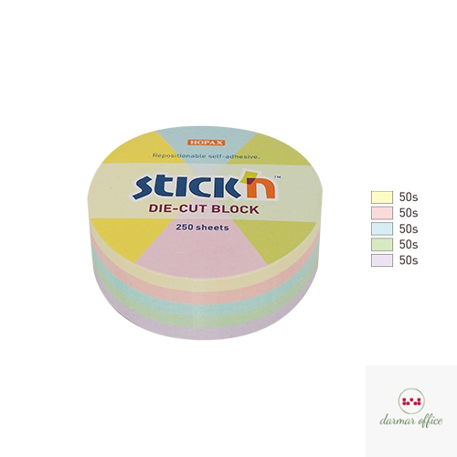 Notes koło, 67x67mm, mix 5 kol. pastelowych, 250kart. Stick"n 21829