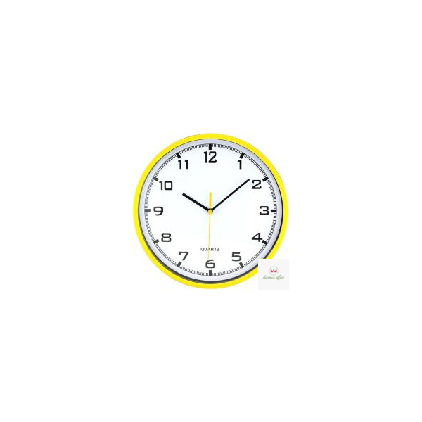 Zegar ścienny plastikowy 25,5 cm, żółty z białą tarczą MPM E01.2478.10.A