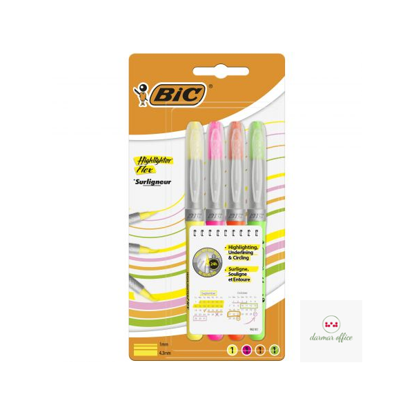 Zakreślacze BIC Highlighter Flex mix AST Etui 4szt, 950470