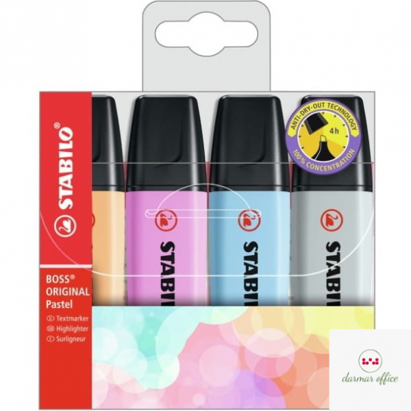 Zakreslacz STABILO BOSS pastel etui 4 szt nowe kolory 70/4-4