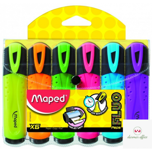 Zakreślacz FLUO PEPS mix kolorów 6szt etui z zawieszką MAPED 742557