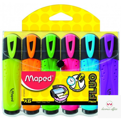 Zakreślacz FLUO PEPS mix kolorów 6szt etui z zawieszką MAPED 742557