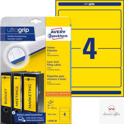 Etykiety na segregatory L4769-20 61 x 192 20 ark żółte, Avery Zweckform