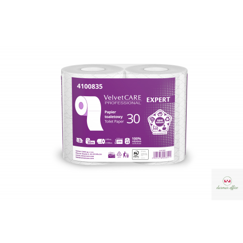 Papier toaletowy celuloza, 3 warstwy, biały, 30m - 270 listków (4szt) VELVET PROFESSIONAL Expert 4100835