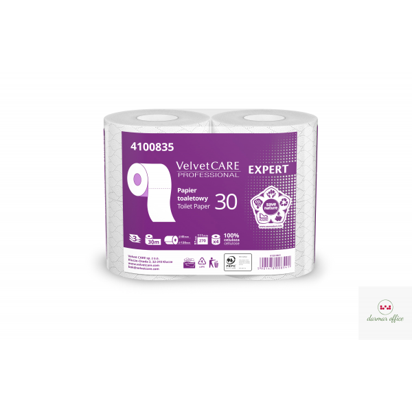 Papier toaletowy celuloza, 3 warstwy, biały, 30m - 270 listków (4szt) VELVET PROFESSIONAL Expert 4100835