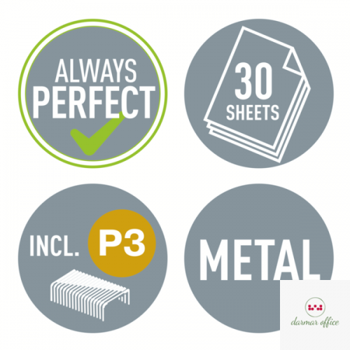 Zszywacz średni metalowy Leitz, zielony, 10 lat gwarancji, 30 kartek 55021054