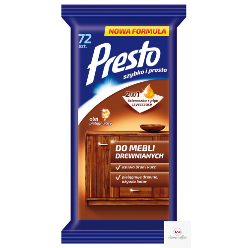 PRESTO Ściereczki nawil.do mebli drewnianych 72 szt. *11484