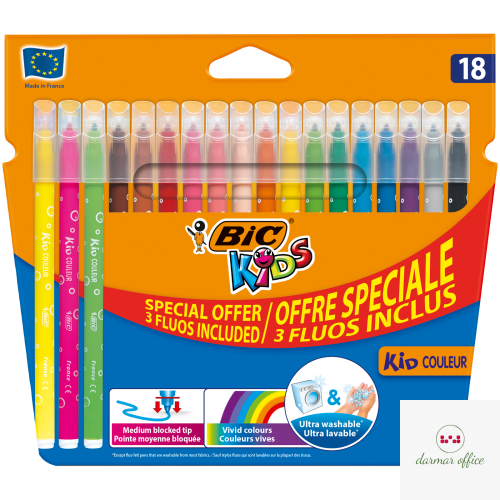 Flamastry BIC Kids Kid Couleur Fluo 18szt, 937511
