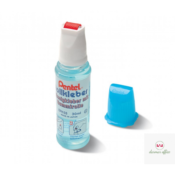 Klej w płynie z gumową rolką ER153-S 30ml błękitny PENTEL