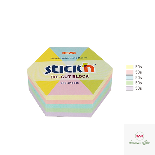 Notes sześciokąt, 61x70mm, mix 5 kol. pastelowych, 250kart. Stick"n 21826