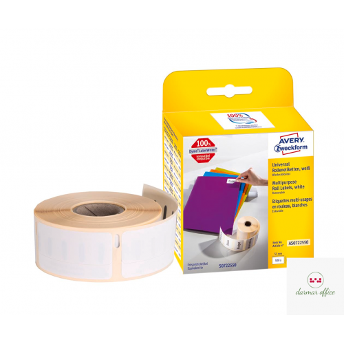 Etykiety uniwersalne AS0722550 19x51 500et. w rolce do termodruku, usuwalne, białe, Avery Zweckform