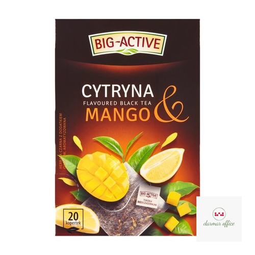 Herbata BIG-ACTIVE Cytryna & Mango 20 torebek/40g czarna z kawałkami owoców