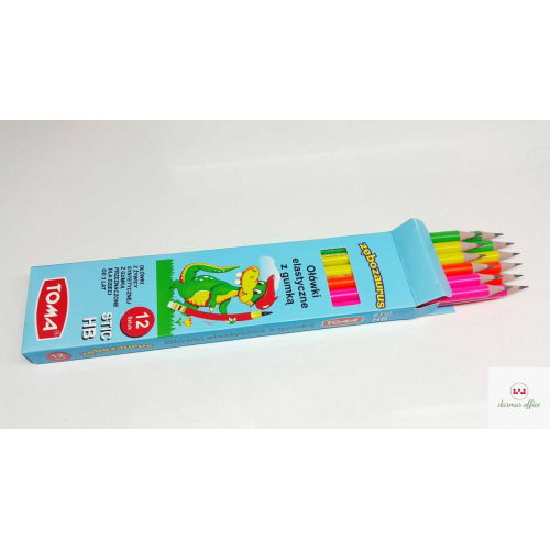 Ołówki z żywicy syntetycznej ZĘBOZAURUS,HB, kolorowe z gumką, mix TO-002 Toma