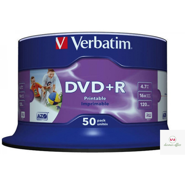 Płyta DVD+R VERBATIM 43512 16x 4,7GB (50)t cake AZO  Wide Inkjet Printable