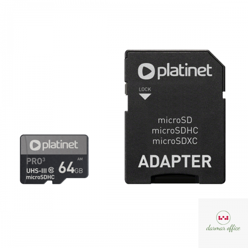 Karta pamięci Micro SDhc + adapter 64GB class10 UIII A1 90MB/s Platinet PMMSDX64UI