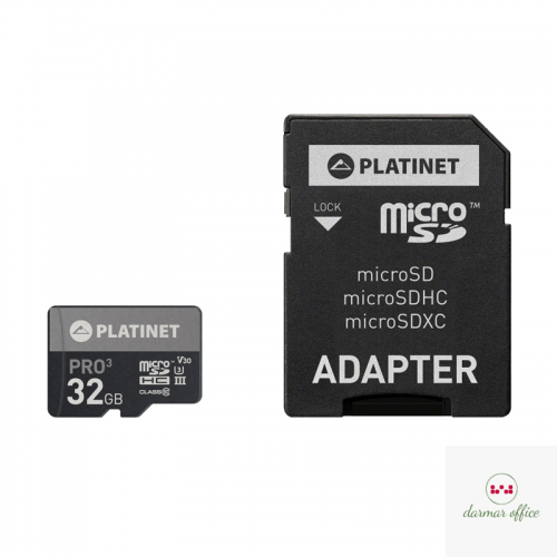 Karta pamięci Micro SDhc + adapter 32GB class10 UIII 90MB/s Platinet PMMSD32UIII