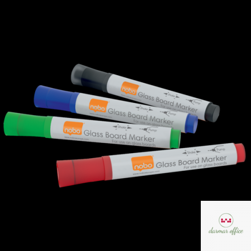 Markery NOBO do szklanych tablic mix kolorów 1905324 suchościeralny  4 kolory komplet