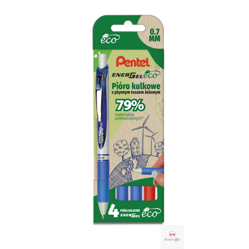 Pióro kulkowe ENERGEL ECO (kpl. 4szt - czerwony, 3x niebieski) BL77E-ST4BCCCPL PENTEL