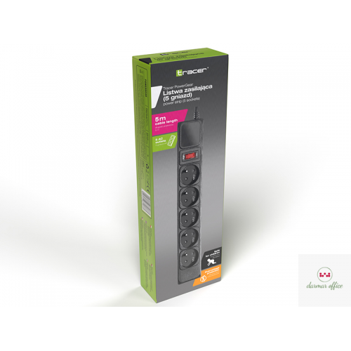Listwa zasilająca TRACER PowerPatrol czarna 5m 5 gniazd TRL-100C TRALIS47138