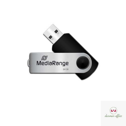 Pamięć Pendrive MediaRange 64GB USB 2.0, obracany, srebrno-czarny, MR912