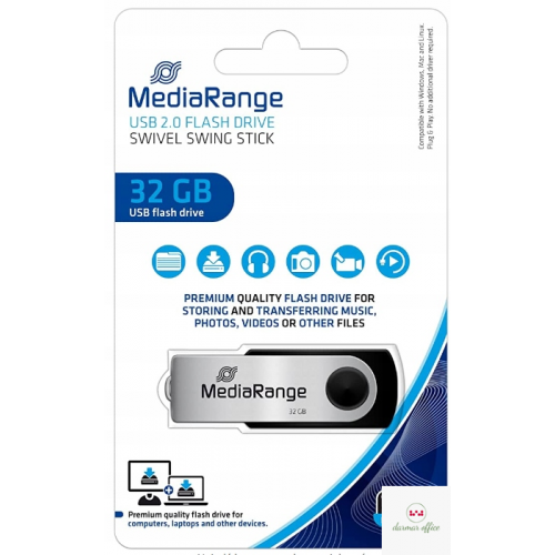 Pamięć Pendrive MediaRange 32GB USB 2.0, obracany, srebrno-czarny, MR911