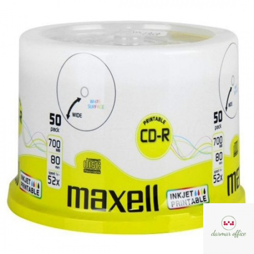 Płyta MAXELL CD-R 700MB 52x (50szt) PRINTABLE, white, do nadruku, cake 624006