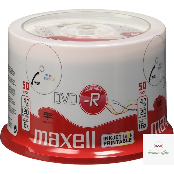 Płyta MAXELL DVD-R 4.7GB 16x, (50szt) PRINTABLE, white, do nadruku, cake 275701