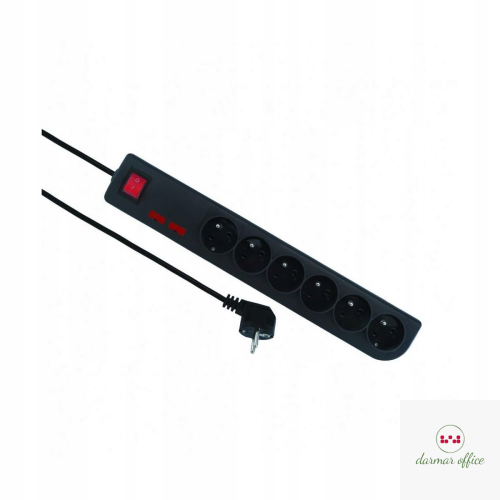 Listwa zasilająca przedłużacz 6 gniazd, 5m, czarny, wyłącznik, 2xbezpiecznik, uziemienie PSF2-605-2