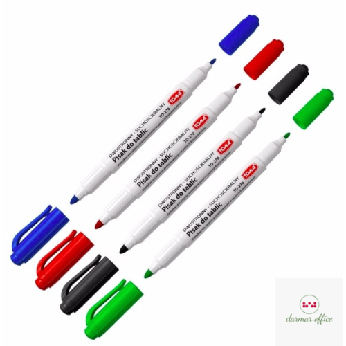 Pisaki 2-stronne do białych tablic TOMA, 2 końcówki cienkie 0,5 i 0,8mm, czarny TO-270 Toma