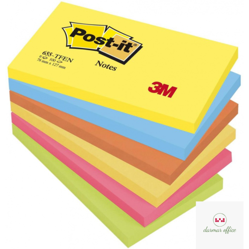 Bloczek samoprzylepny POST-IT_ (655-TFEN), 127x76mm, 6x100 kart., paleta energetyczna